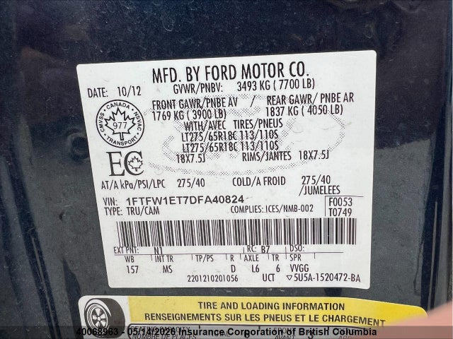 Продаж на аукціоні авто 2013 Ford F150, vin: 1FTFW1ET7DFA40824, номер лоту: 40068963
