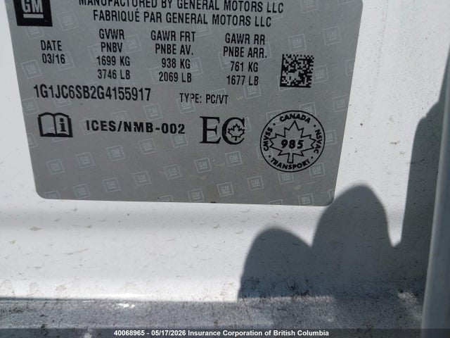 1G1JC6SB2G4155917 Chevrolet Sonic