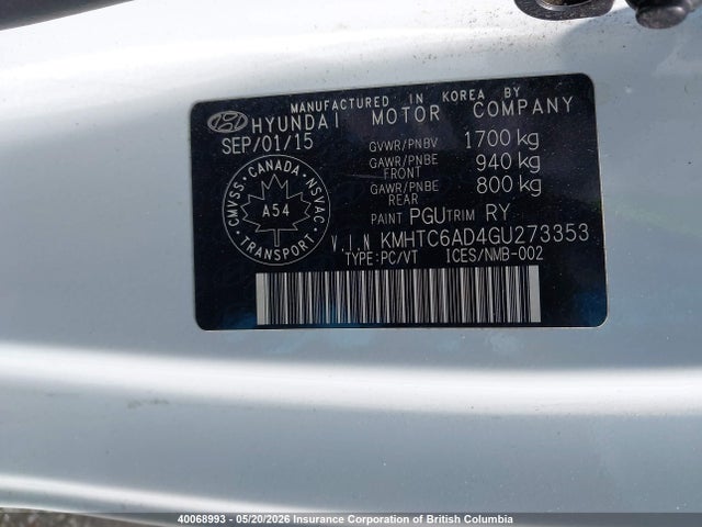 2016 Hyundai Veloster მანქანა იყიდება აუქციონზე, vin: KMHTC6AD4GU273353, აუქციონის ნომერი: 40068993