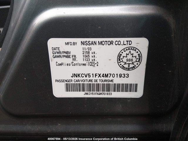 Aukcja sprzedaży 2004 Infiniti G35, vin: JNKCV51FX4M701933, numer aukcji: 40067594