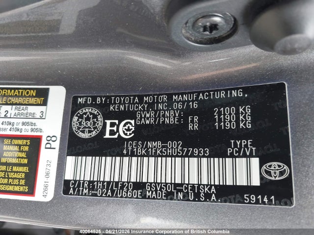 4T1BK1FK5HU577933 Toyota Camry Xse/xle