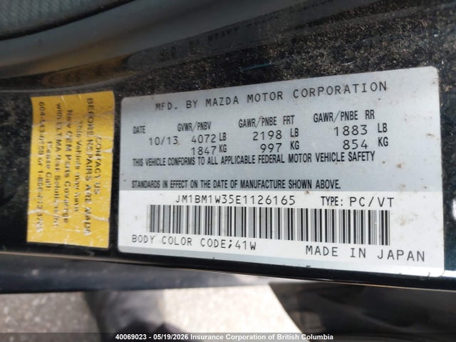 JM1BM1W35E1126165 Mazda 3 Grand Touring