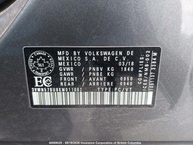 3VWN57BU8KM011082 Volkswagen Jetta