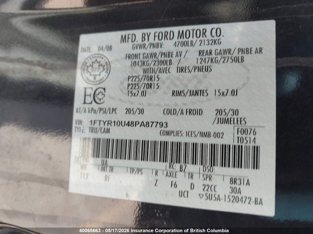 Продаж на аукціоні авто 2008 Ford Ranger, vin: 1FTYR10U48PA87793, номер лоту: 40065663