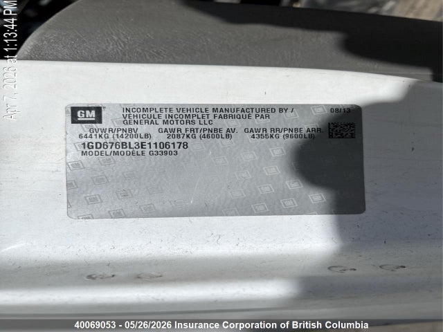 Auction sale of the 2014 Gmc Savana Cutaway G4500, vin: 1GD676BL3E1106178, lot number: 40069053