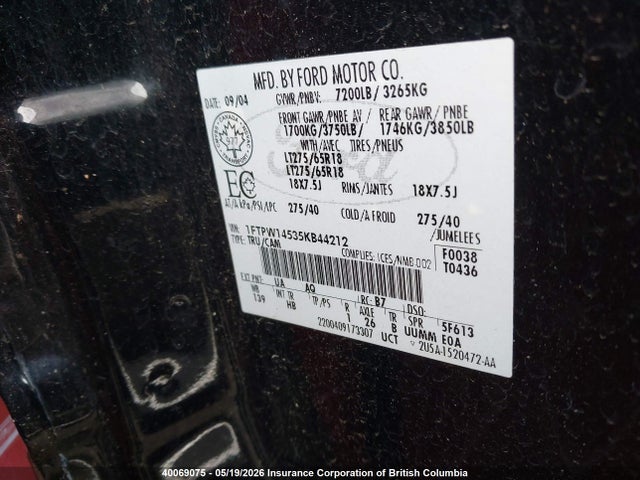 Aukcja sprzedaży 2005 Ford F150, vin: 1FTPW14535KB44212, numer aukcji: 40069075
