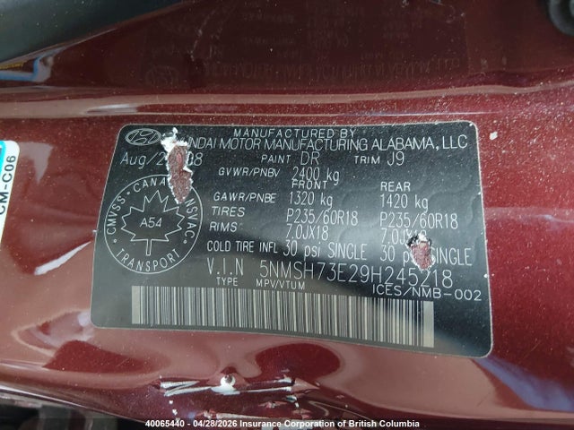 2009 Hyundai Santa Fe Se/limited მანქანა იყიდება აუქციონზე, vin: 5NMSH73E29H245218, აუქციონის ნომერი: 40065440