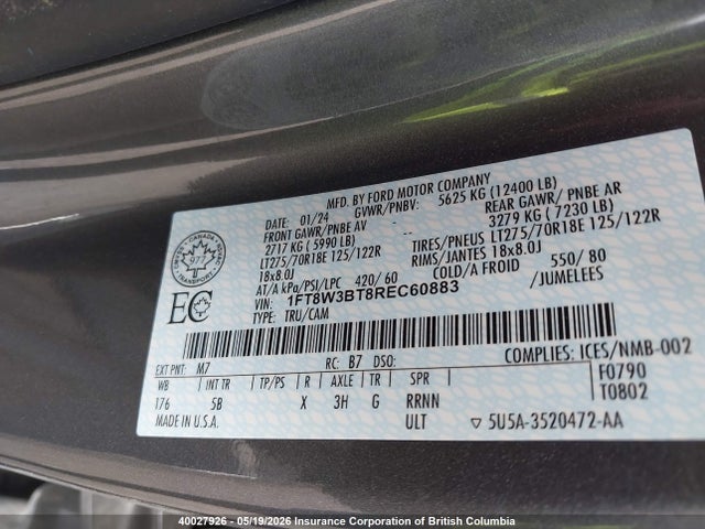 1FT8W3BT8REC60883 Ford F350 Super Duty
