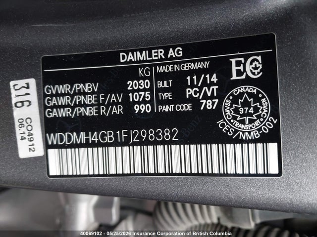 WDDMH4GB1FJ298382 Mercedes-Benz B 250 4matic Sports Tourer