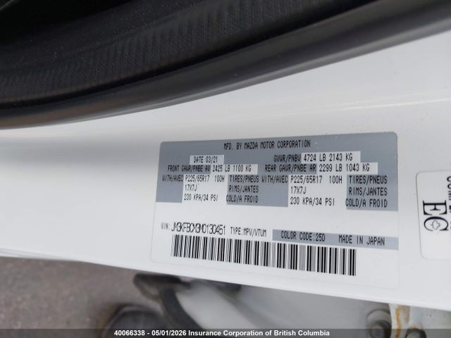 40066338 :رقم المزاد ، JM3KFBCM3M0130451 vin ، 2021 Mazda Cx-5 Touring مزاد بيع