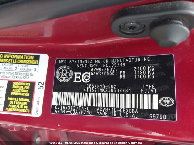4T1B21HK2JU507731 Toyota Camry Hybrid/le/xle/se
