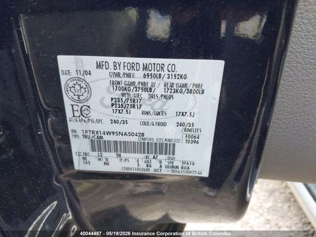 Продажа на аукционе авто 2005 Ford F150, vin: 1FTRX14W95NA50428, номер лота: 40044487