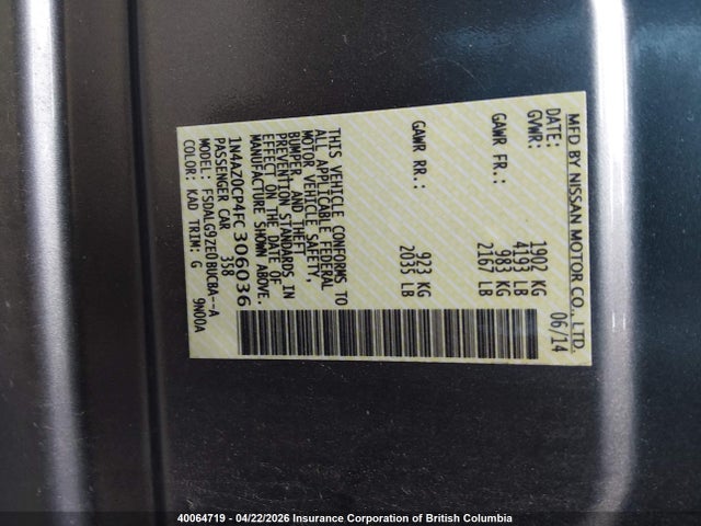 Aukcja sprzedaży 2015 Nissan Leaf S/sv/sl, vin: 1N4AZ0CP4FC306036, numer aukcji: 40064719