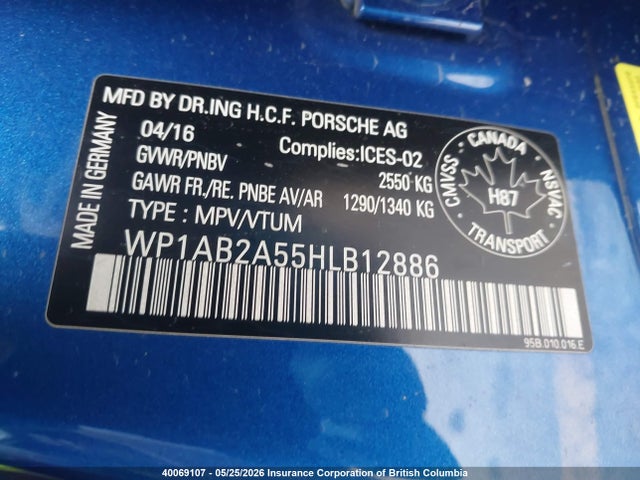 40069107 :رقم المزاد ، WP1AB2A55HLB12886 vin ، 2017 Porsche Macan مزاد بيع