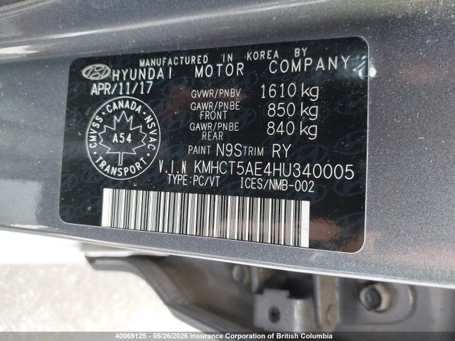 KMHCT5AE4HU340005 Hyundai ACCENT SE