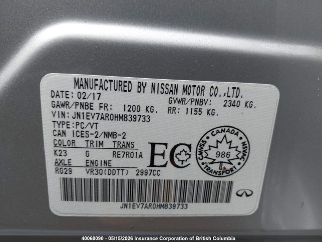Auction sale of the 2017 Infiniti Q50 Premium/sport/se, vin: JN1EV7AR0HM839733, lot number: 40068090