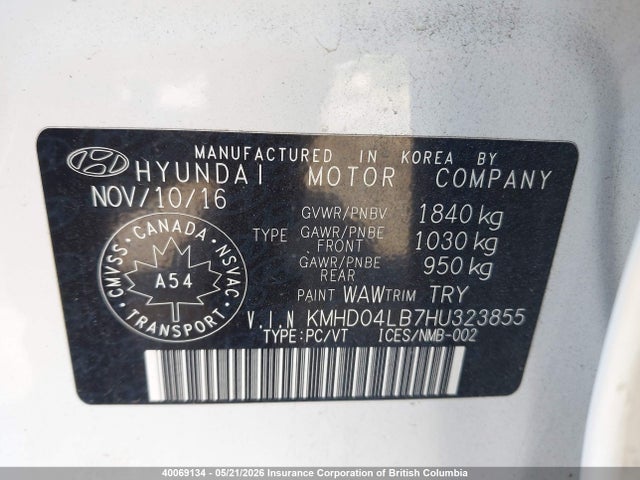2017 Hyundai Elantra Sport მანქანა იყიდება აუქციონზე, vin: KMHD04LB7HU323855, აუქციონის ნომერი: 40069134