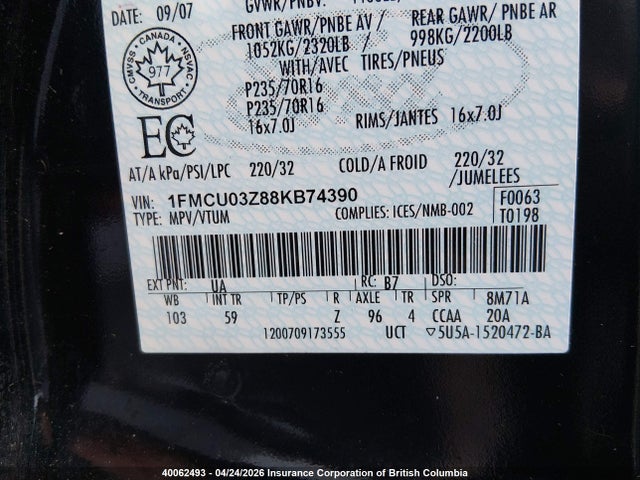 2008 Ford Escape Xlt მანქანა იყიდება აუქციონზე, vin: 1FMCU03Z88KB74390, აუქციონის ნომერი: 40062493