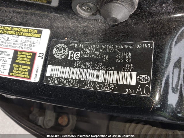 Продаж на аукціоні авто 2010 Toyota Corolla S/le/xle, vin: 2T1BU4EE5AC458729, номер лоту: 40068407