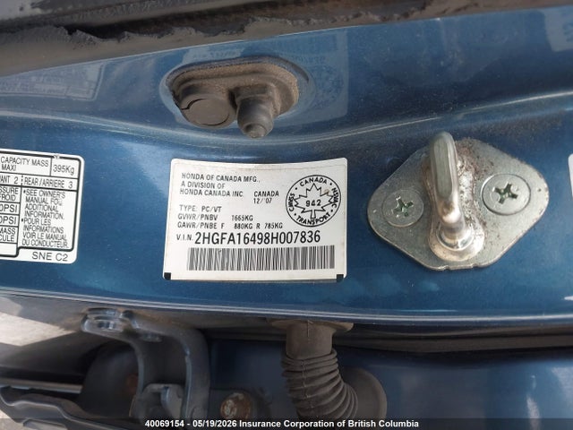 Aukcja sprzedaży 2008 Honda Civic, vin: 2HGFA16498H007836, numer aukcji: 40069154