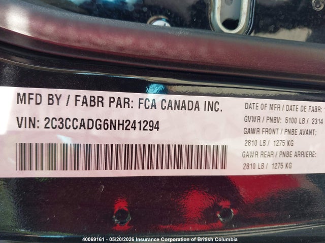 Продаж на аукціоні авто 2022 Chrysler 300, vin: 2C3CCADG6NH241294, номер лоту: 40069161