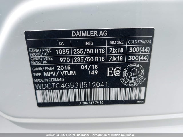 WDCTG4GB3JJ519041 Mercedes-Benz Gla 250 4matic