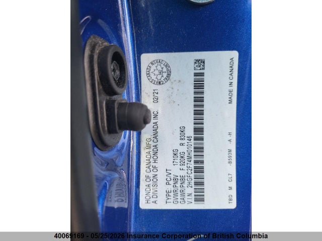 Продажа на аукционе авто 2021 Honda Civic, vin: 2HGFC2F74MH010146, номер лота: 40069169