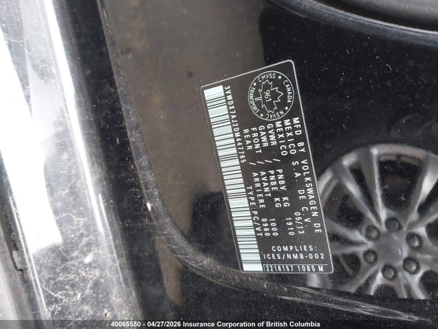 Aukcja sprzedaży 2013 Volkswagen Jetta Se, vin: 3VWDX7AJ2DM447765, numer aukcji: 40065550
