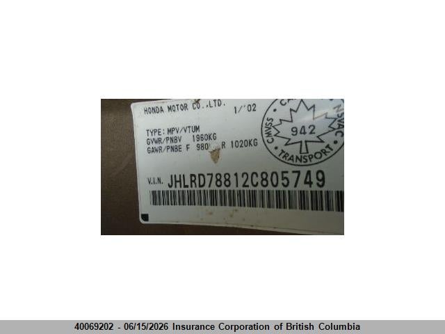 Aukcja sprzedaży 2002 Honda Cr-v, vin: JHLRD78812C805749, numer aukcji: 40069202