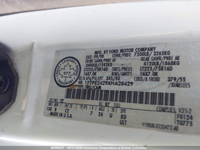 Aukcja sprzedaży 1999 Ford E-series, vin: 1FTPE2429XHA28429, numer aukcji: 40069247
