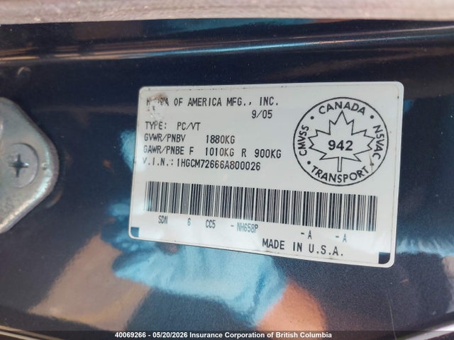 Продаж на аукціоні авто 2006 Honda Accord Ex, vin: 1HGCM72666A800026, номер лоту: 40069266