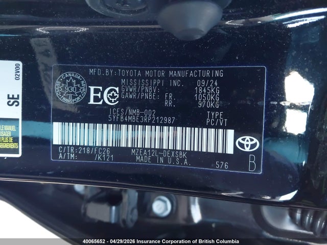 Auction sale of the 2024 Toyota Corolla Se/xse, vin: 5YFB4MBE3RP212987, lot number: 40065652