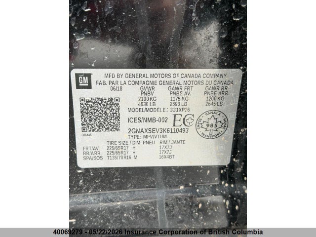 40069279 :رقم المزاد ، 2GNAXSEV3K6110493 vin ، 2019 Chevrolet Equinox Ls مزاد بيع