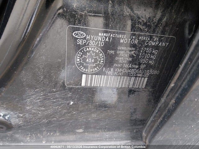40062671 :رقم المزاد ، KMHDU4BD6AU193080 vin ، 2010 Hyundai Elantra Blue/gls/se مزاد بيع