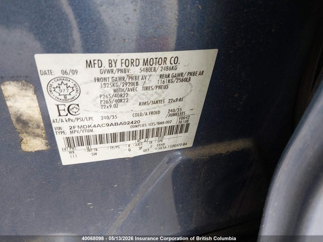 2010 Ford Edge Sport მანქანა იყიდება აუქციონზე, vin: 2FMDK4AC9ABA02420, აუქციონის ნომერი: 40068098