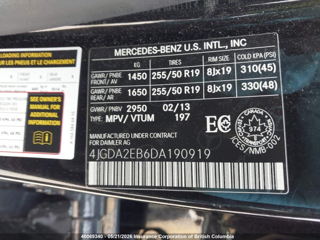 Продаж на аукціоні авто 2013 Mercedes-benz Ml 350 Bluetec, vin: 4JGDA2EB6DA190919, номер лоту: 40069340