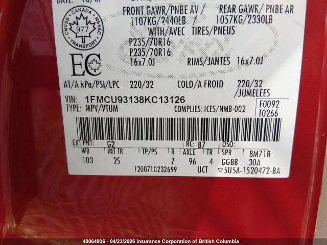 Aukcja sprzedaży 2008 Ford Escape Xlt, vin: 1FMCU93138KC13126, numer aukcji: 40064936