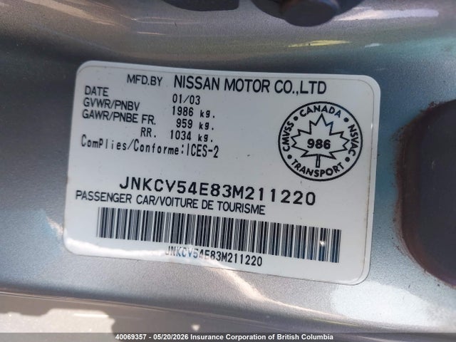 Aukcja sprzedaży 2003 Infiniti G35, vin: JNKCV54E83M211220, numer aukcji: 40069357