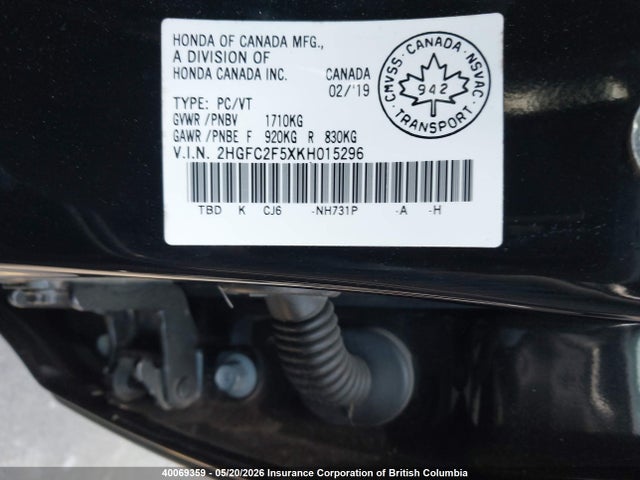 Aukcja sprzedaży 2019 Honda Civic, vin: 2HGFC2F5XKH015296, numer aukcji: 40069359