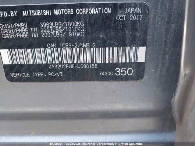 JA32U2FU8HU608158 Mitsubishi LANCER ES