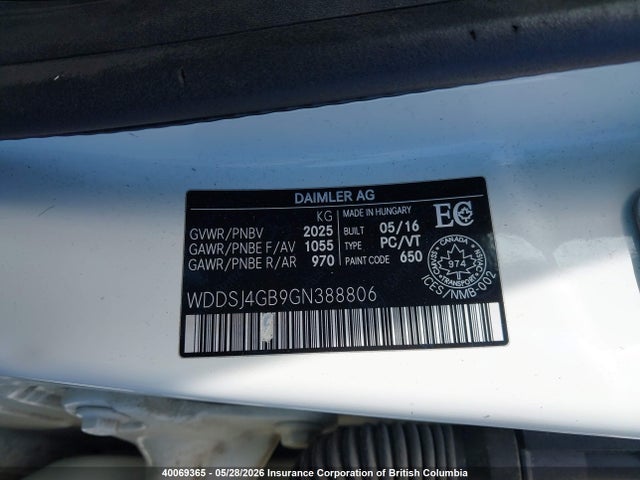 Aukcja sprzedaży 2016 Mercedes-benz Cla 250 4matic, vin: WDDSJ4GB9GN388806, numer aukcji: 40069365