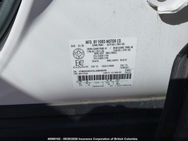 Продажа на аукционе авто 2020 Ford Explorer Xlt, vin: 1FMSK8DH3LGB69650, номер лота: 40065182