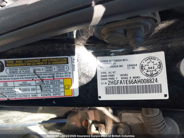 Aukcja sprzedaży 2010 Honda Civic, vin: 2HGFA1E66AH008824, numer aukcji: 40069397