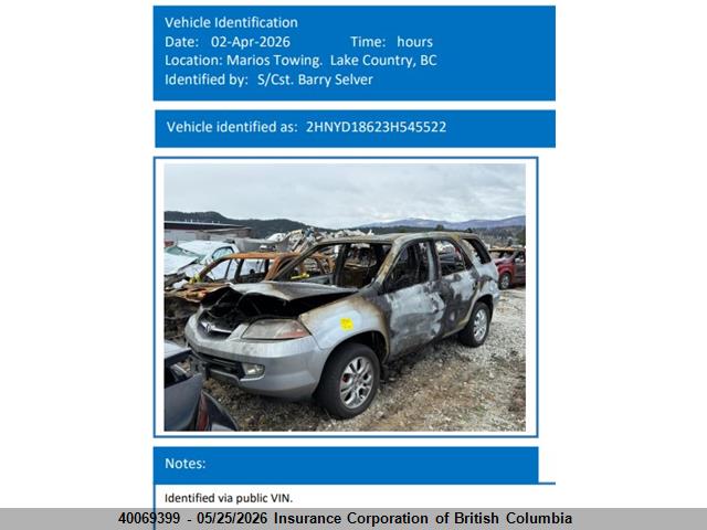 Aukcja sprzedaży 2003 Acura Mdx, vin: 2HNYD18623H545522, numer aukcji: 40069399