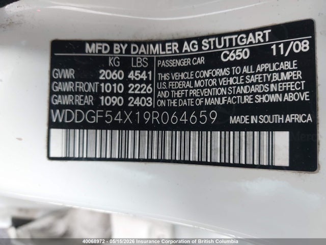 2009 Mercedes-benz C 300 მანქანა იყიდება აუქციონზე, vin: WDDGF54X19R064659, აუქციონის ნომერი: 40068972