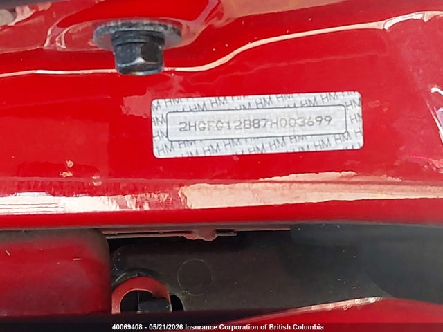 40069408 :رقم المزاد ، 2HGFG12887H003699 vin ، 2007 Honda Civic مزاد بيع
