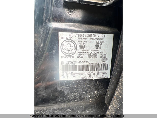 Продажа на аукционе авто 2003 Ford Escape Limited, vin: 1FMCU94163KA00212, номер лота: 40069411