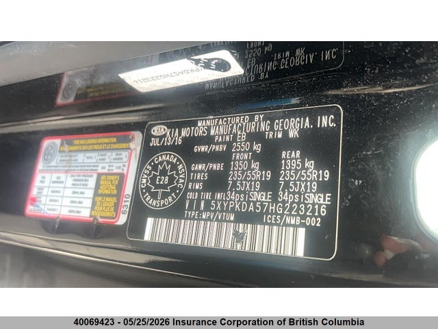 5XYPKDA57HG223216 KIA Sorento 3.3l Sx/3.3l Sx+
