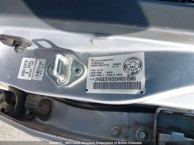 Aukcja sprzedaży 2005 Honda Civic, vin: 2HGES16335H024580, numer aukcji: 40069473