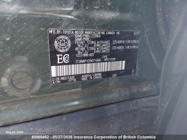 Продаж на аукціоні авто 2025 Toyota Rav4, vin: 2T3RWRFV2SW274666, номер лоту: 40069482